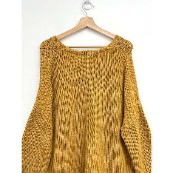 Jenni Kayne Organic Cotton Cabin V-Neck Relaxed Sweater Mustard REPAIRED - XL - Picture 5 of 16